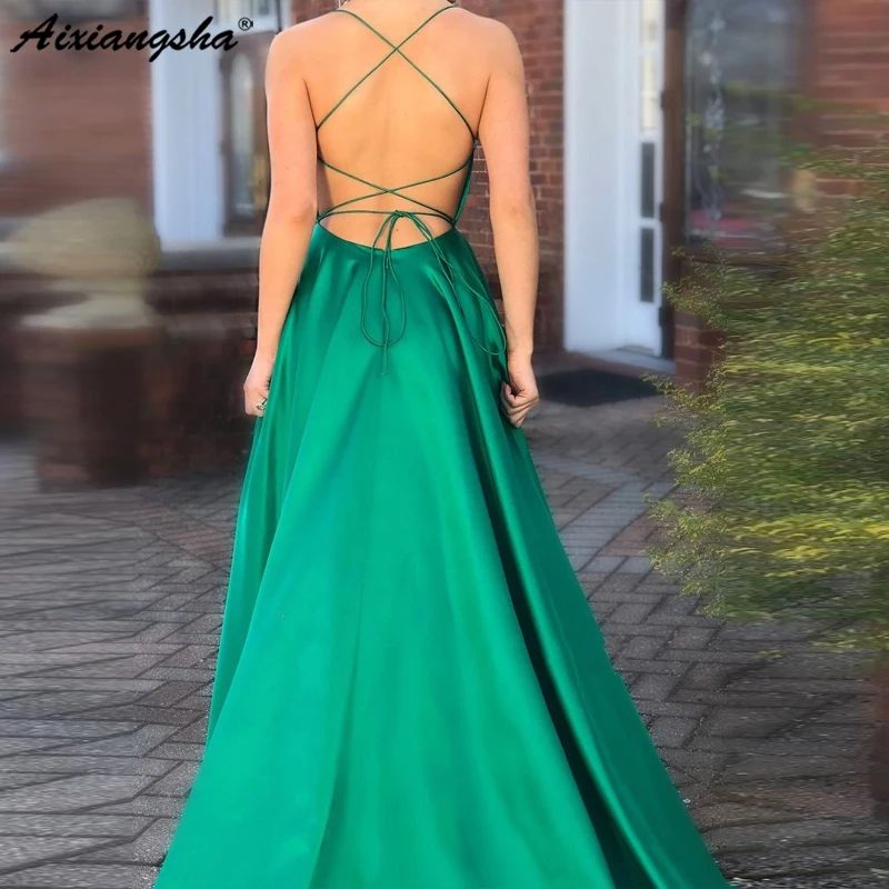 

New Fashion Long Prom Dress Sexy Backless High Slit Dress Women Party Gown Halter Neck vestidos de fiesta largos elegantes