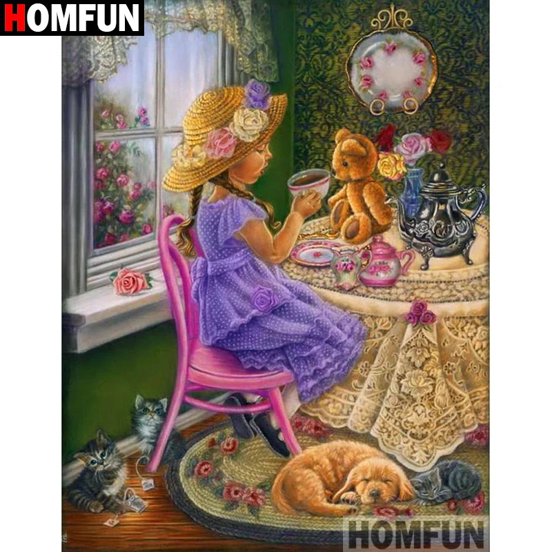 

HOMFUN алмазная живопись «Девочка, масляная живопись», Набор для вышивки крестиком 5D, украшение для дома, A08465