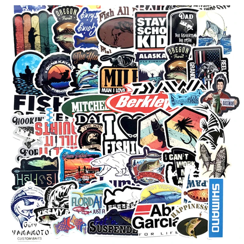 Etiqueta para exterior de pescador Go Fishing, 50 Uds., para monopat&iacute;n, guitarra, motocicleta, Maleta de equipaje artesanal, veh&iacute;culo de decoraci&oacute;n de juguete-2