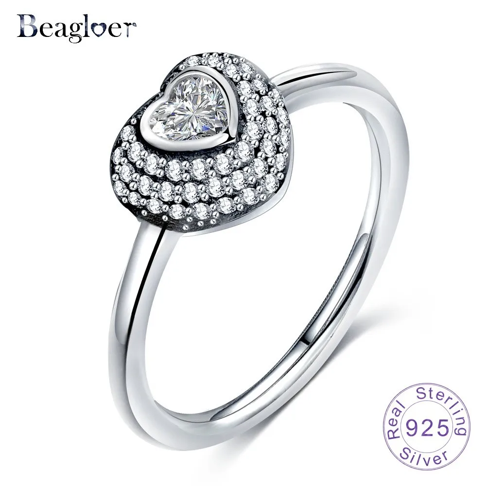 Beagloer любящее сердце Форма кольца с AAA кубический цирконий 925 пробы Jewelry Мода для