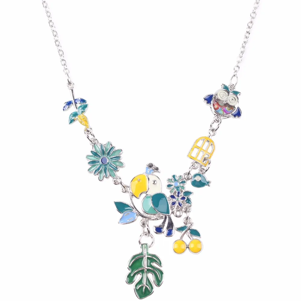 Ожерелье женское эмалированное в виде птицы и листьев вишни|jewelry for women|statement