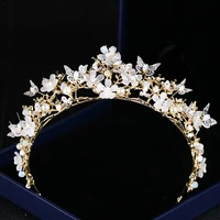 newest baroque crown hairband butterfly flower tiaras bride hair accessories crown flowers pearl headdress wedding headbands