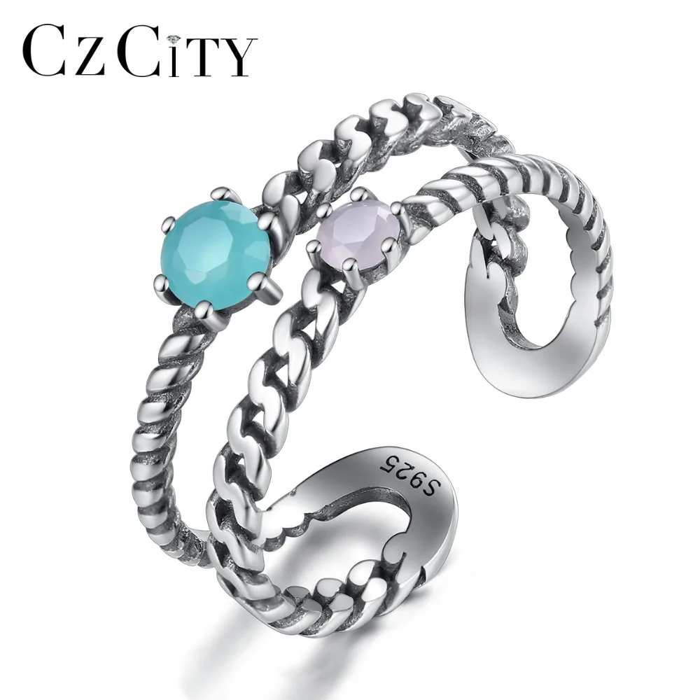 CZCITY чистого серебра 925 Серебряные кольца для Для женщин твист дизайн крапановая