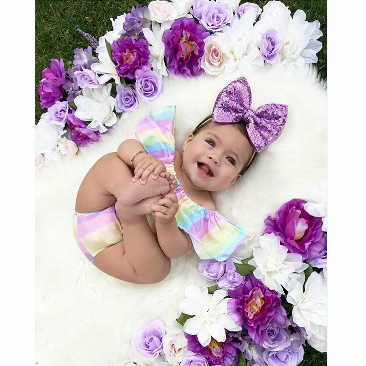 Комплект радужной одежды для новорожденных девочек футболка в полоску с