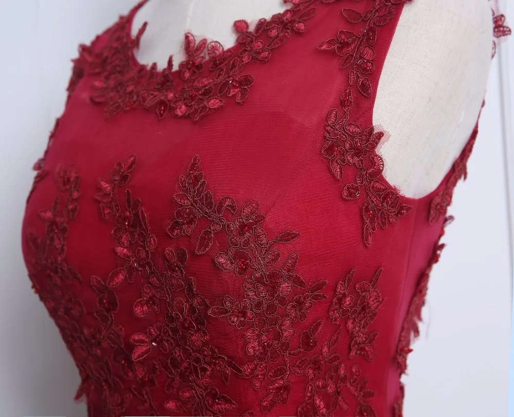 NOBLE WEISS Vestido de festa New Coming Vestidos baile with Lace Appliques Beading Tea-Length Dark Red Party Prom Dresses | Свадьбы и