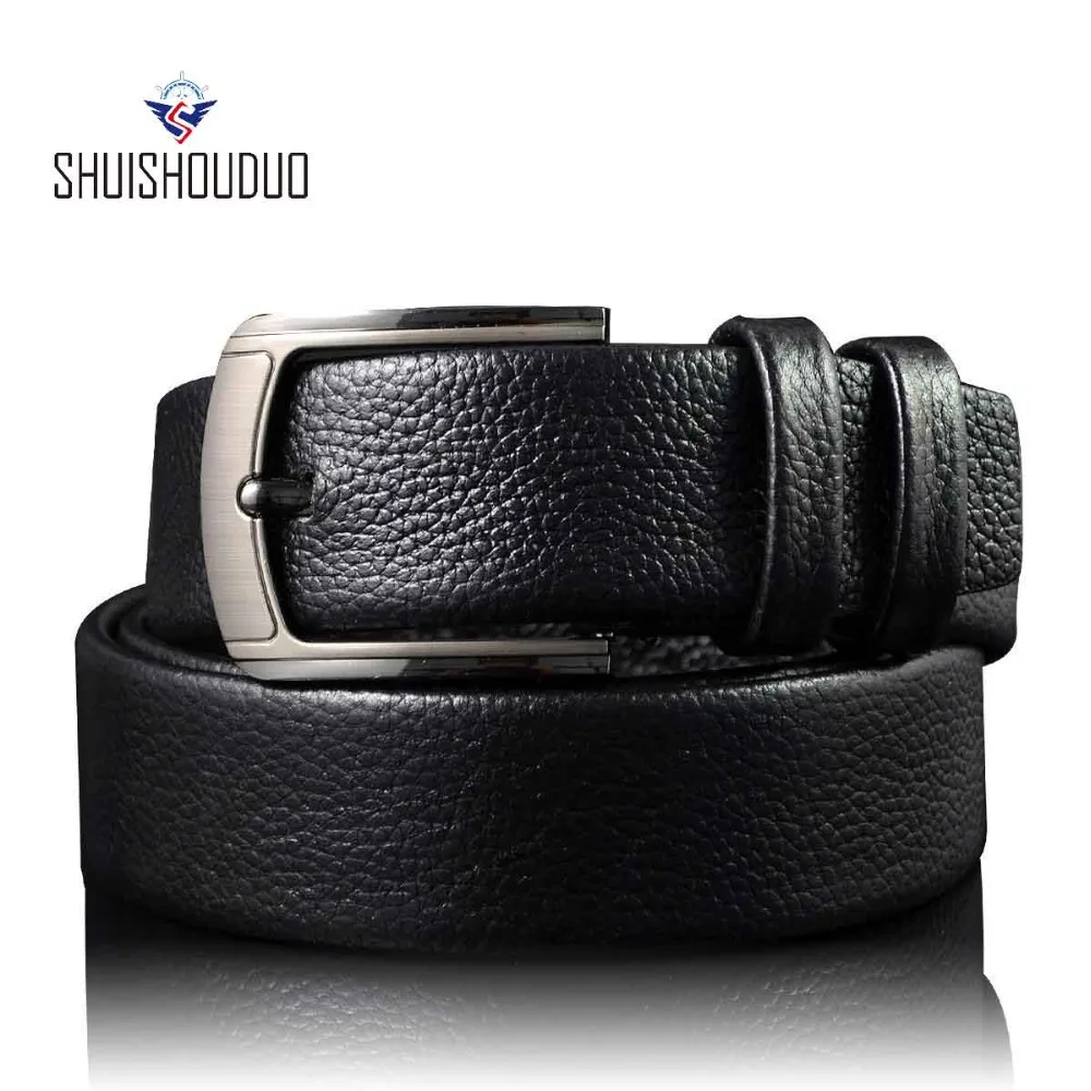 Deluxe Men's Belt Cowhide Needle Button Male Genuine Leather Litchi Manufacturer Wholesale Аксессуары для одежды
