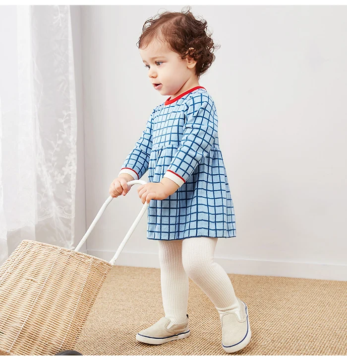 Balabababy/мини-платье; платья для маленьких девочек; Новинка г.; весеннее Хлопковое трикотажное платье в клетку для девочек