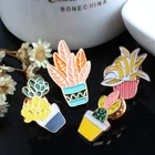 4 шт.компл. эмалированная брошь в виде мультяшного животного, в виде растений, в горшке, с изображением кактуса