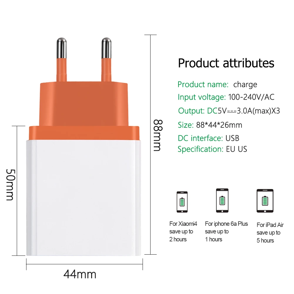 Универсальное зарядное устройство с 3 USB портами 5 В А для iPhone 11 Pro быстрая зарядка