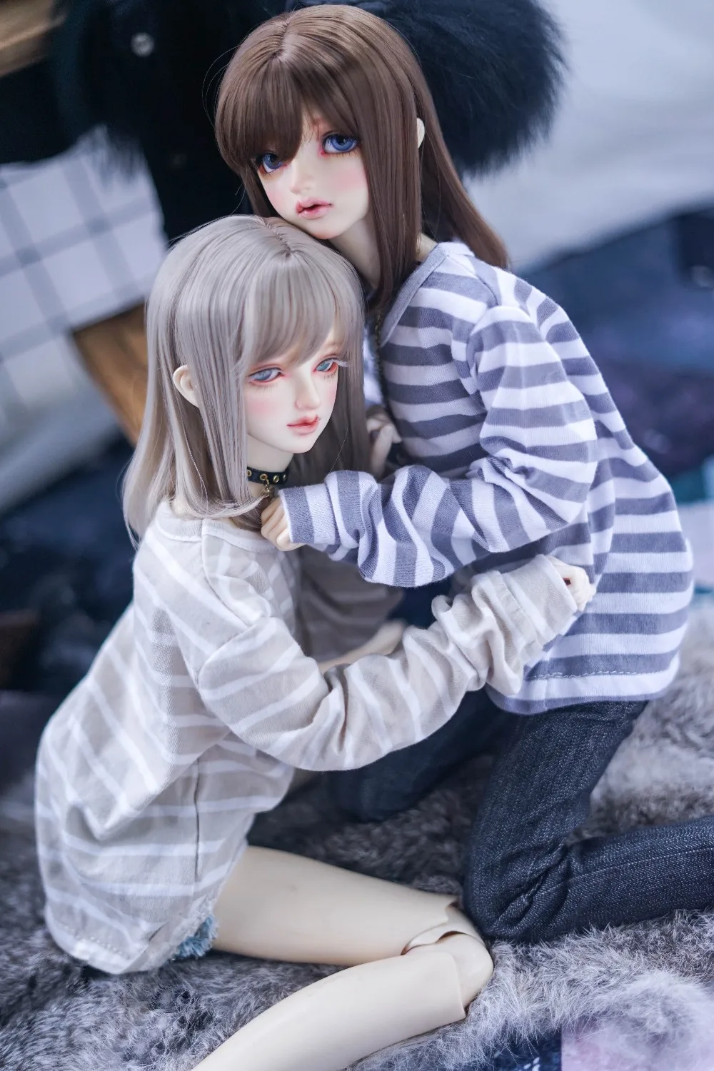 Одежда для куклы BJD на 1/3 1/4 1/6 размер MSD свободная майка в полоску двухцветные