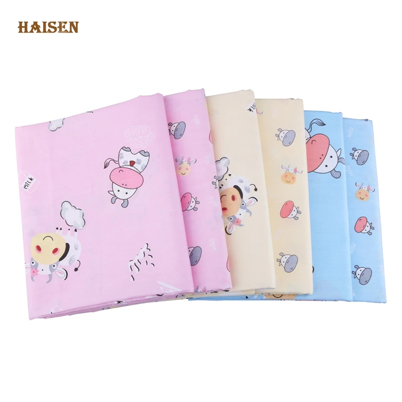 Haisen,Cartoon Cow series Printed Twill Cotton Fabric,DIY Quilting Sewing For Baby&Children,Pillow,Toys cloth Material,160x100cm
