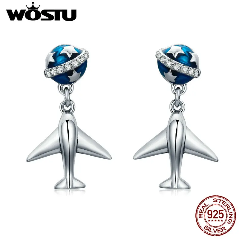 WOSTU хит продаж Настоящее серебро 925 пробы путешествия мир самолет висячие серьги