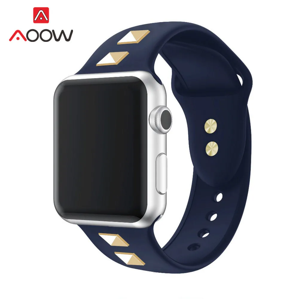 Силиконовый ремешок для часов Apple Watch 40 мм 44 мм 38 мм 42 мм с заклепками Модный Резиновый сменный ремешок для iWatch 1 2 3 4