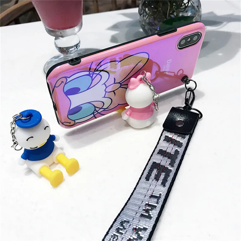 JAMULAR мультик держатель 3D кукла ремешок чехол для телефона для iPhone X XR XS MAX 7 6 6s 8 Plus Дональд Дейзи Блю Рей мягкая задняя крышка