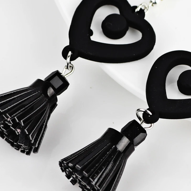 Модные кожаные длинные серьги-кисточки с помпоном в форме сердца из сплава стиле