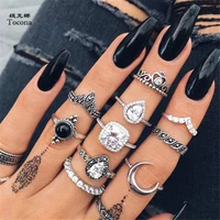 tocona 10pcsset clear crystal stone vintage antique silver color moon heart crown rings for women men bohemia jewelry 6390
