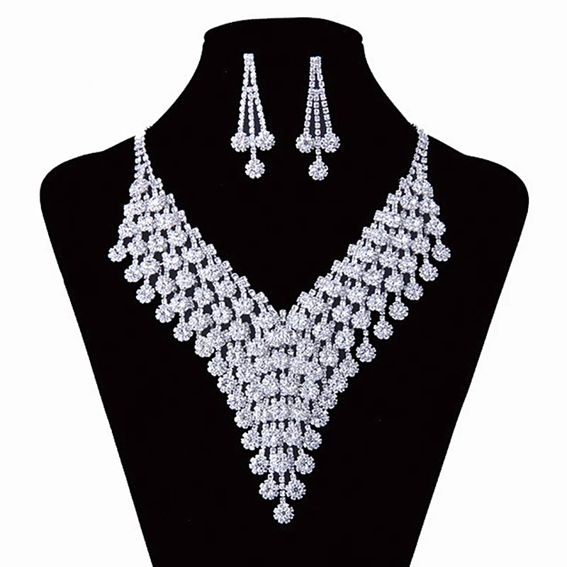 Новые наборы аксессуаров ожерелье/серьги с кристаллами ювелирные наборы для женщин высокое качество обесцвечивание блеск роскошный дизай...