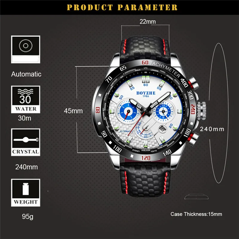 

BOYZHE Automatic Mechanical Watch Men Sport Waterproof Luxury Brand Stainless Steel Military Mens Watches Relogio Masculino 2019