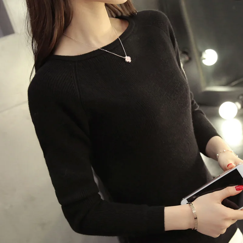 

2020 The new spring collar sweater female short slim slim turtleneck sweaters solid tight long sleeved shirt