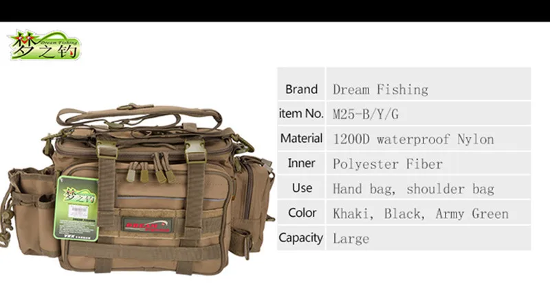 Dream Fishing M25 36*18*23 см 1200D нейлоновые многофункциональные рыболовные сумки со съемным ремнем, водонепроницаемая сумка для снастей, зимняя удочка, сумки для приманки