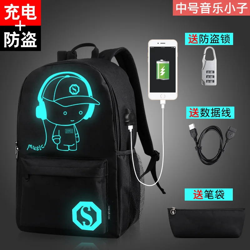 014--M--USB--1 Модный рюкзак для студентов, ночная анимация, школьная сумка для мальчиков и девочек, рюкзак для ноутбука с USB зарядкой - Цвет: 014--M--USB--1