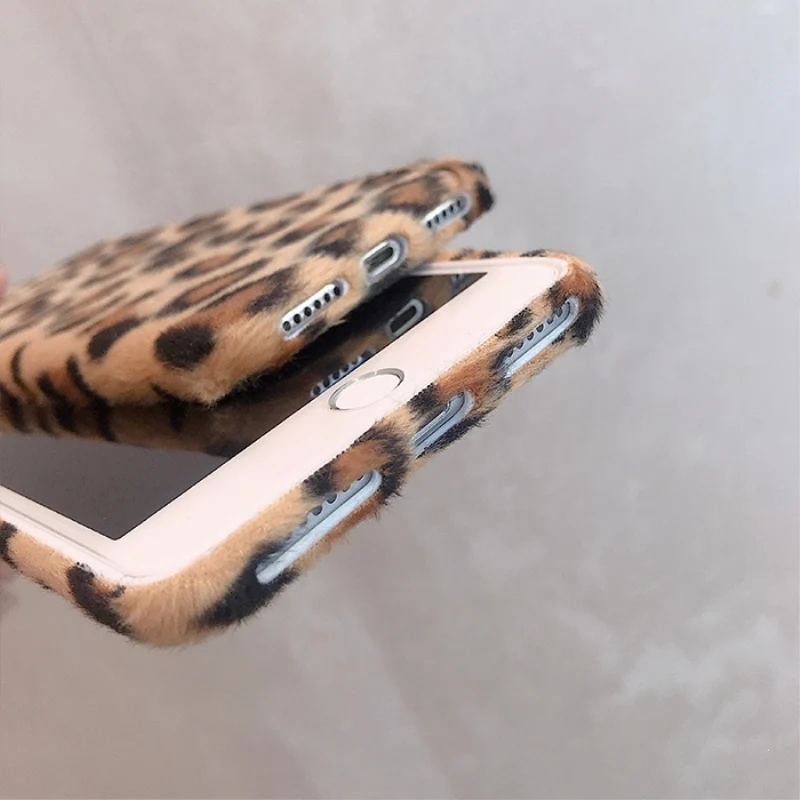 Модный плюшевый чехол с леопардовым принтом для iphone X XR XS Max зимний мягкий теплый 7