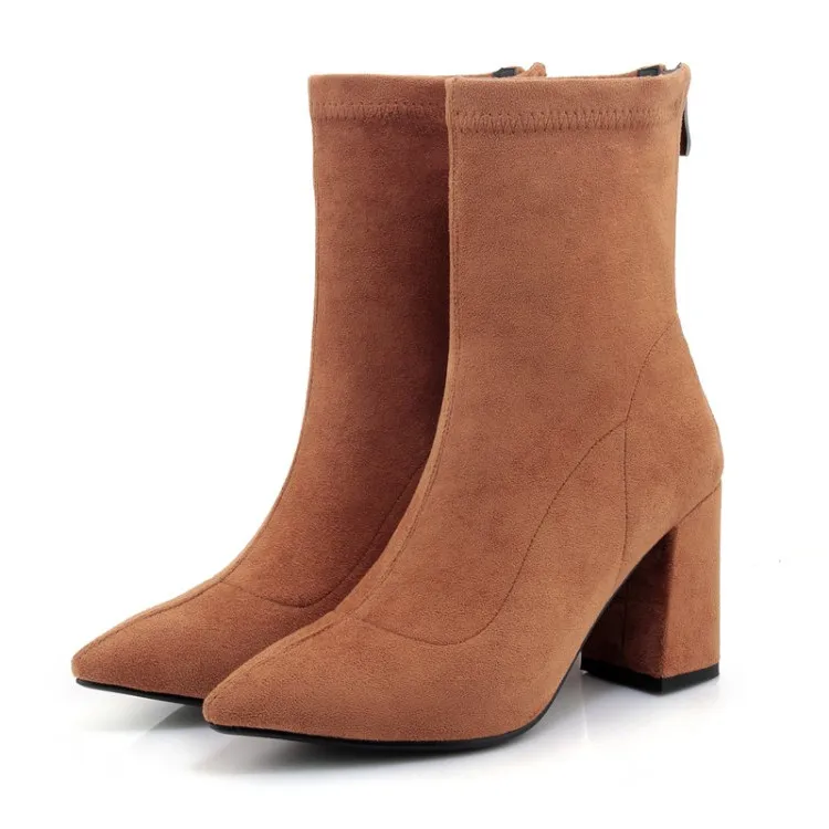 MLJUESE/женские сапоги до середины икры из флока Сезон осень зима Короткие плюшевые