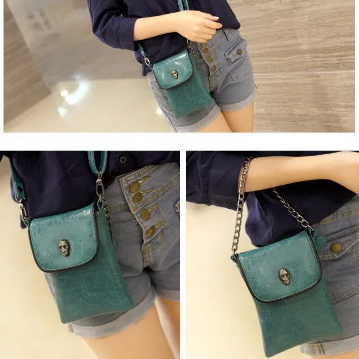 Винтажная женская кожаная сумка через плечо с цепочкой и черепом дамская