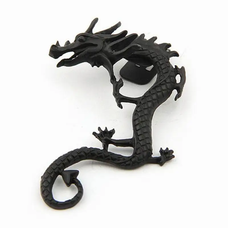 black plated Винтажные серьги-клипсы в стиле панк с драконом черного и серебряного цвета для мужчин и женщин, женские серьги-манжеты, мужские ювелирные изделия - Окраска металла: black plated