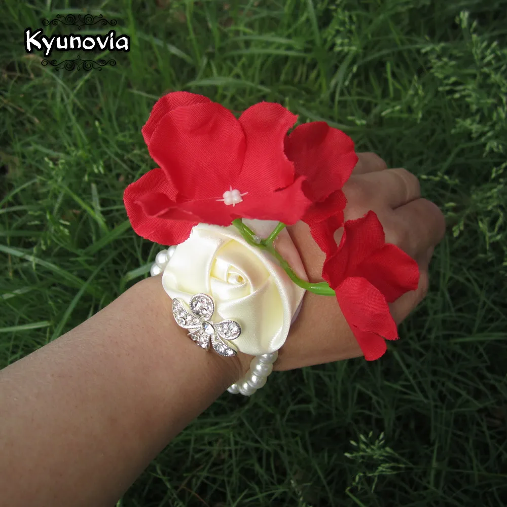 Kyunovia Гортензия Свадьба Пром корсаж браслет невесты ручной Цветы Аксессуары