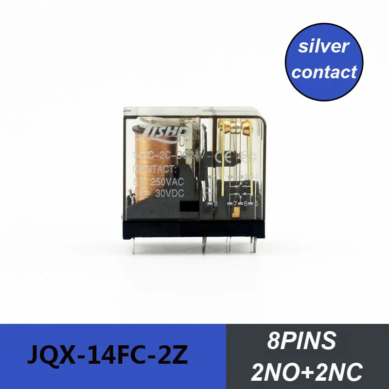 

10pcs/lot JQX-14FC-2Z mini electrical relay 2NO+2NC 8pins silver contacts electric magnetic relay 220V