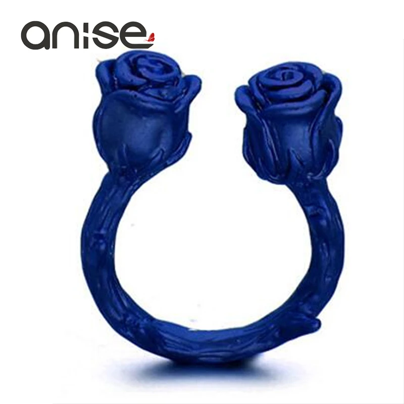Женское кольцо с цветком розы Anise простое регулируемое голубым золотом ювелирные