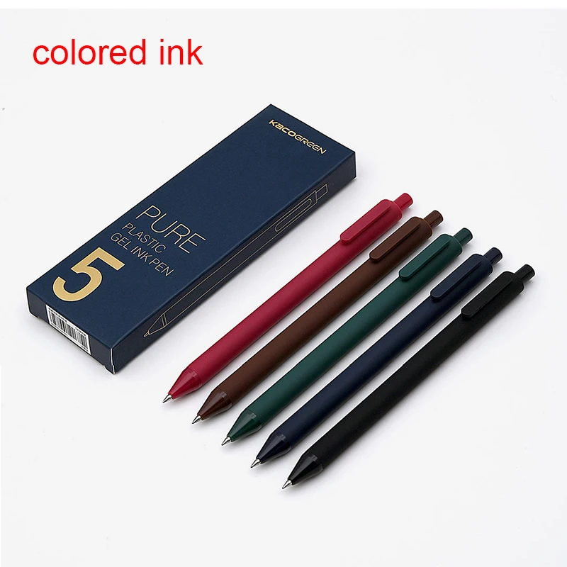 5pcs retro gel pen Kaco чистый выдвижной гелевые ручки 0,5 мм Классическая приковывающая взгляд темно-красный/зеленый/синий/коричневого и черного цвета в стиле ретро Цветной ручки для пуля журнал 5 шт./кор - Цвет: 5pcs retro gel pen