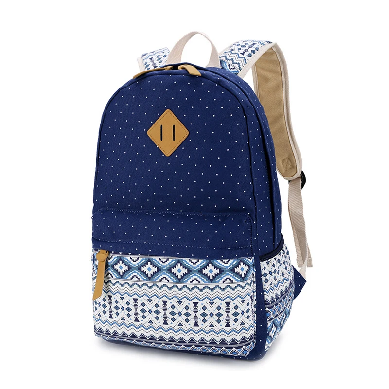 Женский рюкзак для школы винтажный холщовый модный в горошек девочек-подростков