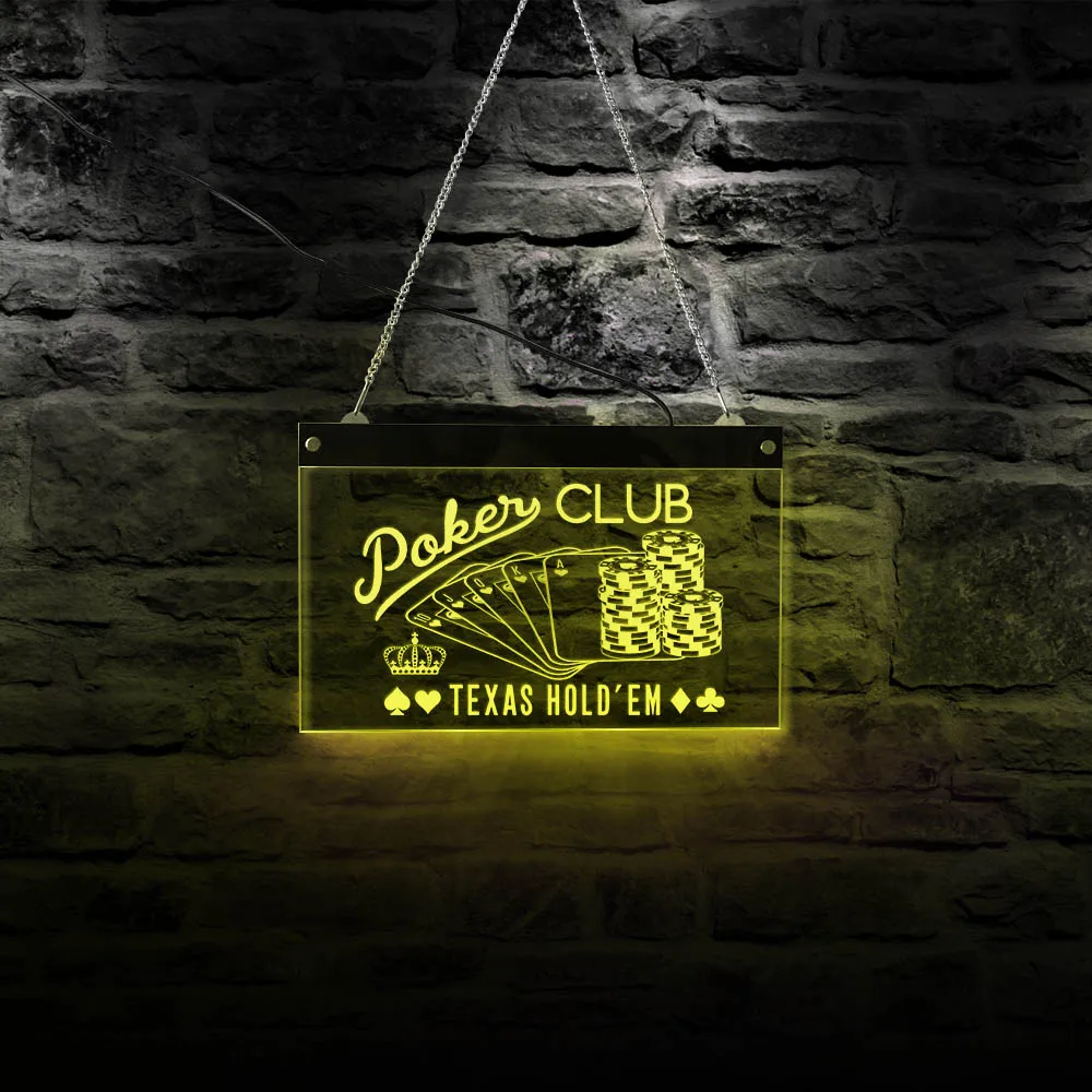 Poker Club Game Room LED Hanging Wall Sign Plaque Texas Holdɾm Chips And Gambling Acrylic Board Lighting Neon Signage | Дом и сад