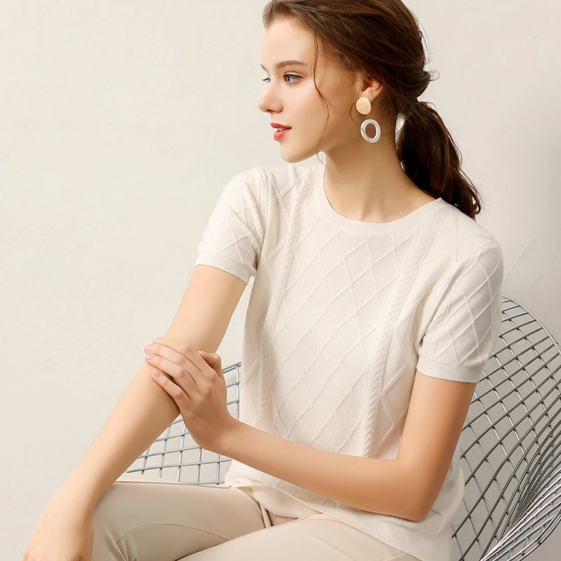 Soft Diamond knit Sweaters and Pullovers for Women Cashmere Vertical Short Sleeve Spring Autumn Blouse Tops Female Brand Jumper | Женская