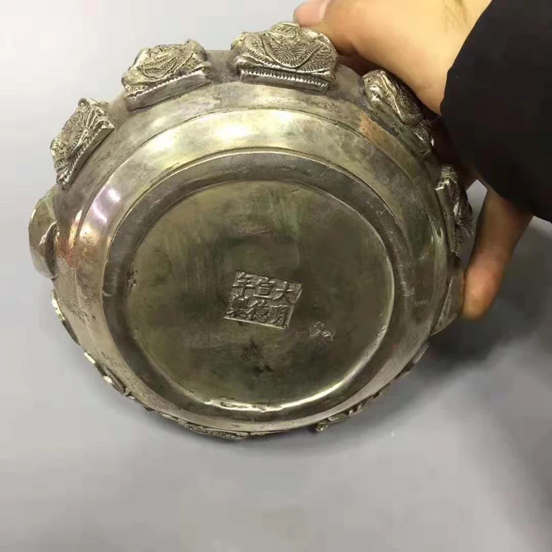 Изысканный китайский старинный декоративный белый медный благоприятный пять
