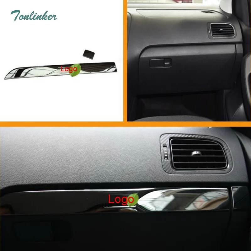 

Tonlinker Glove box edge Decoration Cover Stickers for VW Volkswagen Polo 2011-17 Car Styling 2PCS Stainless steel cover sticker