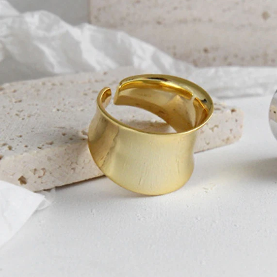 smooth gold ring Стерлинговое Серебро 925 пробы нерегулярные матовые простые большие регулируемые гладкие широкие полосы модное кольцо золотые манжеты аксессуары ювелирные кольца - Цвет камня: smooth gold ring