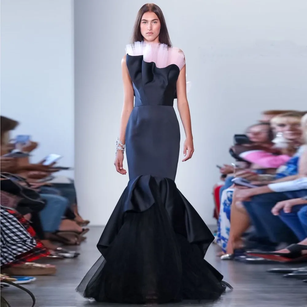 Новинка 2019 элегантное темно синее атласное вечернее платье с юбкой годе