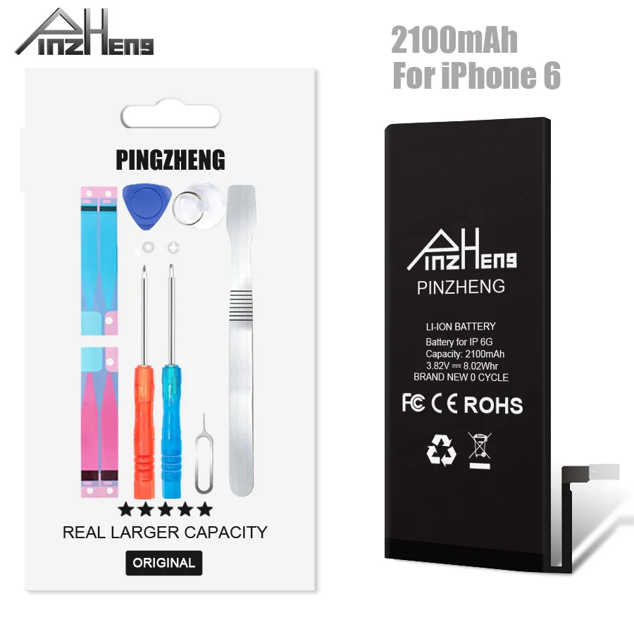 PINZHENG Высокая емкость Мобильный телефон батарея для iPhone 6 настоящая 2200mAh Замена