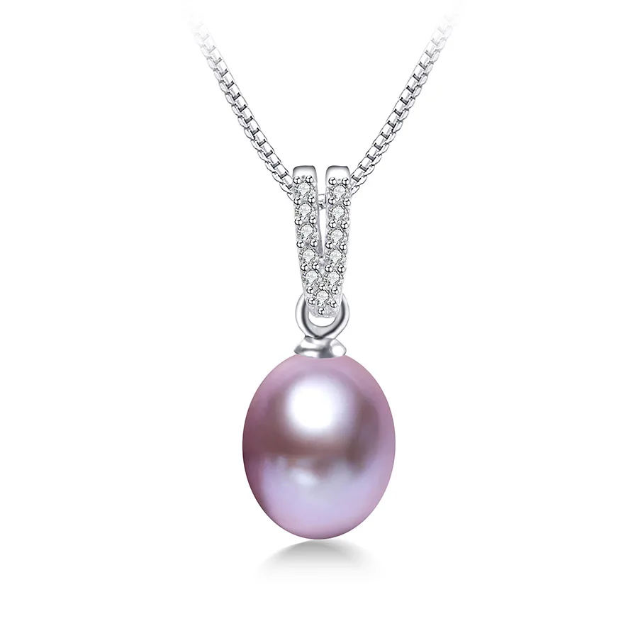 purple pearl Модное, ААА Цирконий, натуральный пресноводный жемчуг кулоны из нержавеющей стали для Для женщин элегантные платья; платья серебряного цвета 925 Цепочки и ожерелья 45 см ювелирные изделия с коробкой - Цвет камня: purple pearl