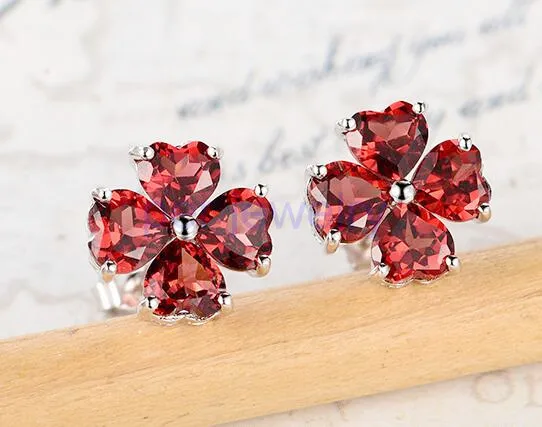 Натуральный Красный Гранат серьги гвоздики из стерлингового серебра 925 пробы