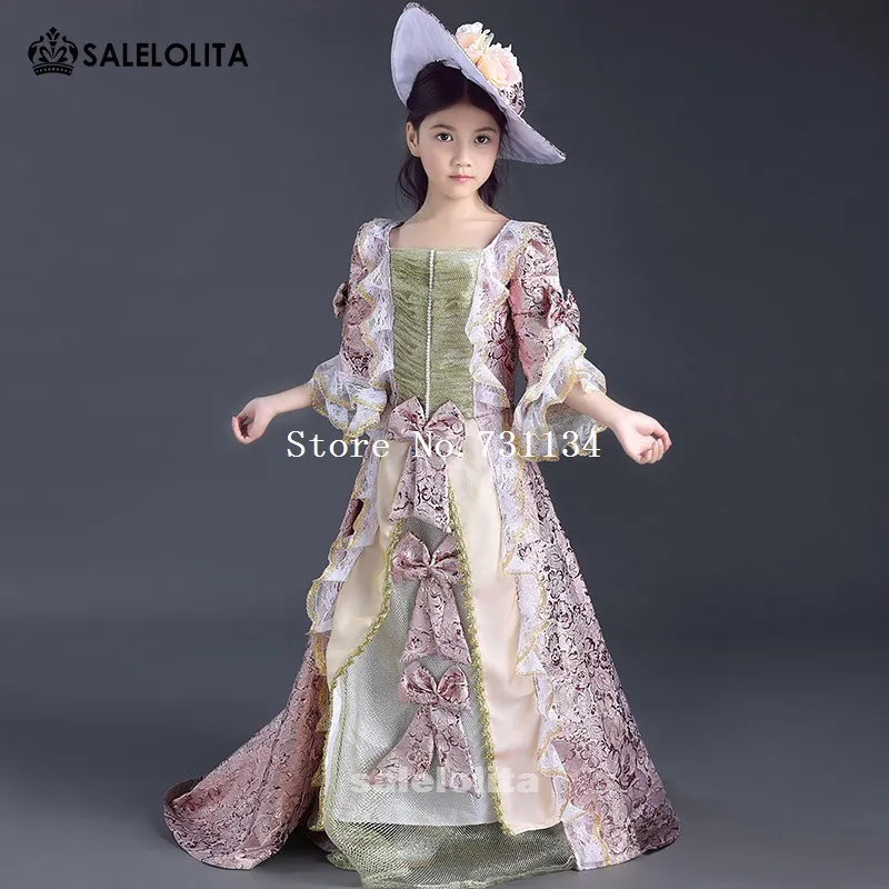 2019 уникальные розово красные цветочные кружевные Детские платья эпохи