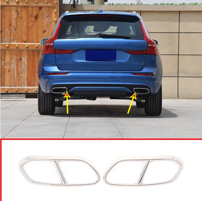 

2Pcs Stainless Steel Pipe Throat Exhaust Muffler Outputs Tail Frame Cover Trim Accessories For Volvo XC60 2018 2019