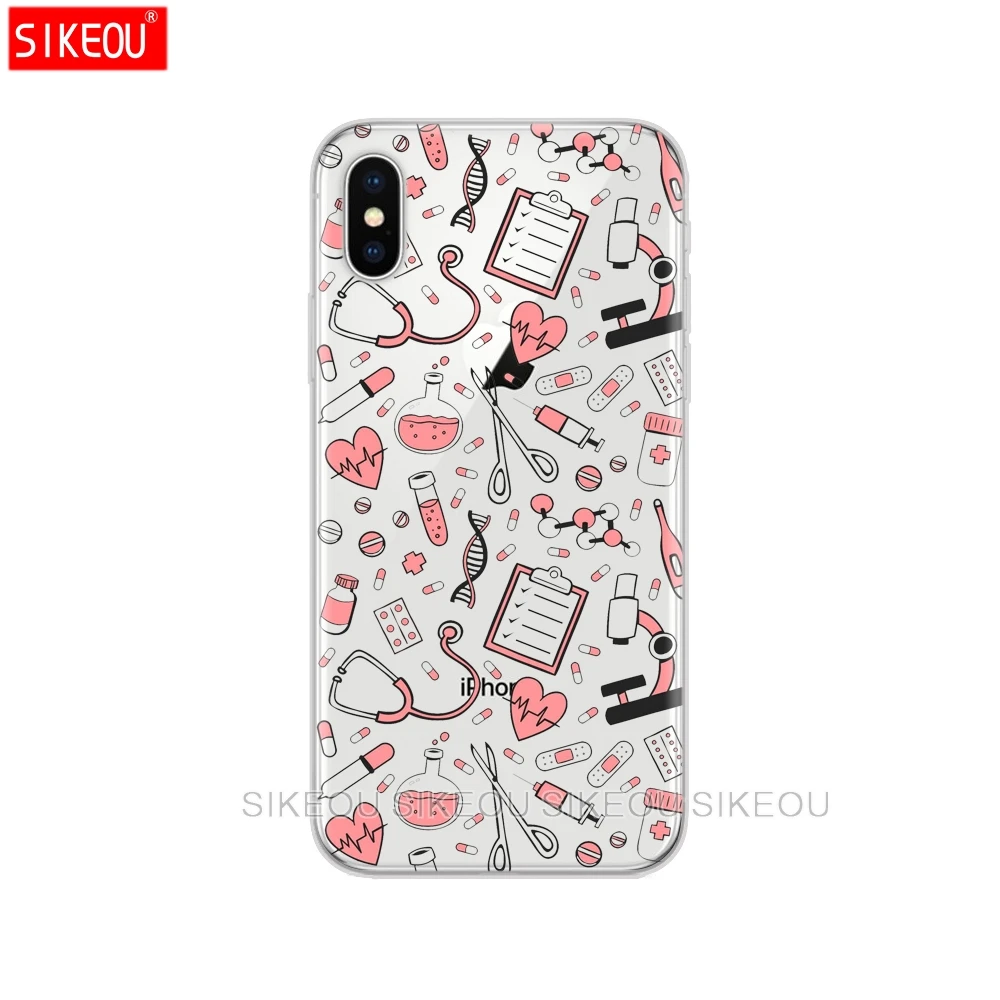 Силиконовая крышка чехол для iPhone 6X8 7 6s 5 5S SE плюс 10 чехол мультфильм медицина медсестра прозрачный в виде ракушки