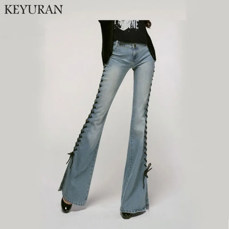 Women's Elegant Modern Stretch Low Waist Bootcut Jeans Fashion Bandage Butt Lift Bell-Bottom Wide Leg Flare Denim Pants | Женская