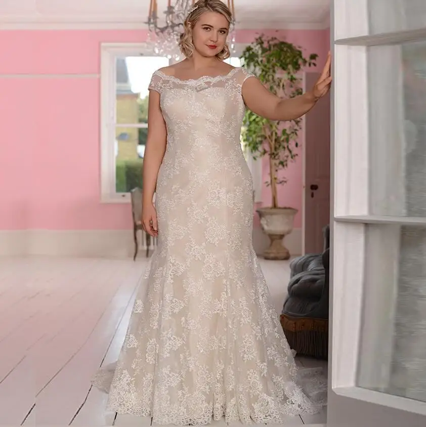 ADLN нового размера плюс свадебные платья кружева Vestidos de Novia Свадебные платья совок шеи без рукавов robe De Mariage на шнуровке сзади - Цвет: PHOTO COLOR