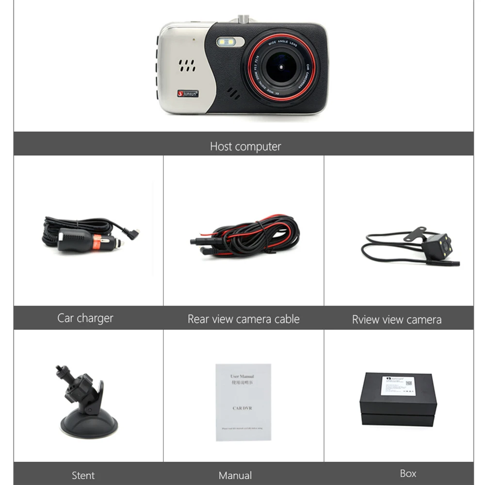 Junsun Новый двойной объектив Автомобильный видеорегистратор камеры Dash Cam Full HD 1280*720p