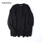 Свитер мужской оверсайз с рваными отверстиями, теплый шерстяной пуловер в винтажном стиле, уличная одежда в Корейском стиле, черный свитер, осень